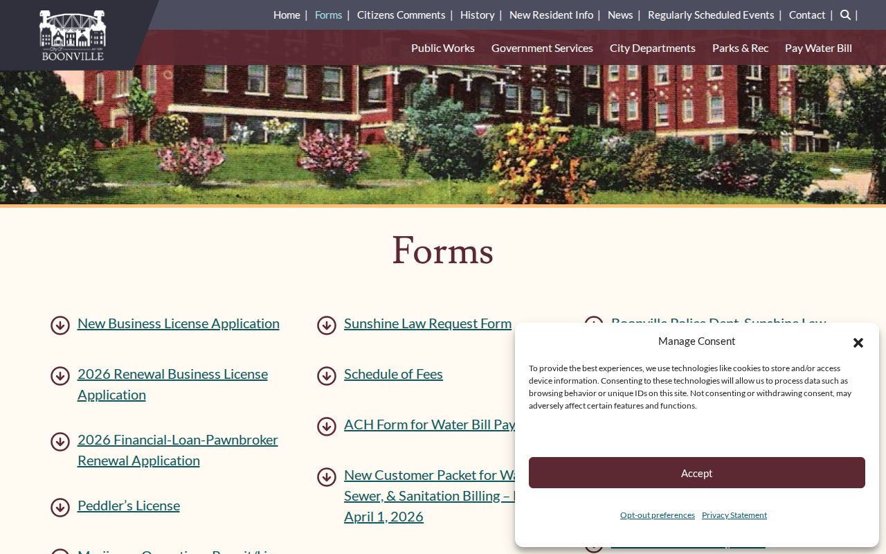Boonville criminal history forms directory and police request form