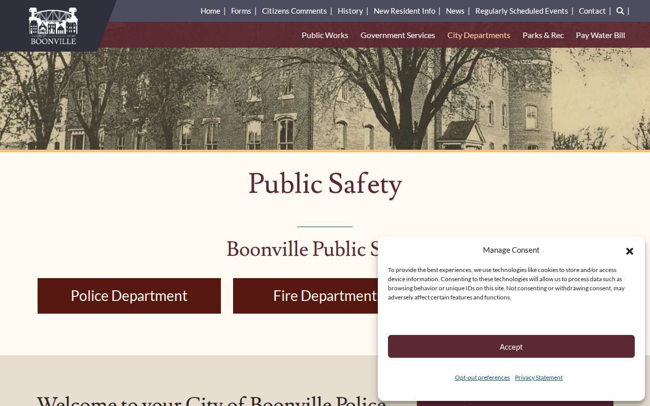 Boonville criminal history and police records page
