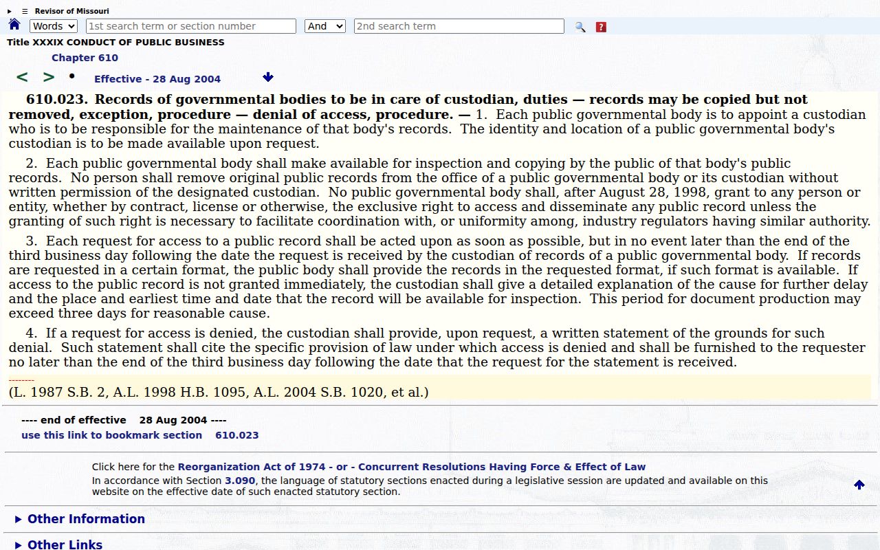 Pilot Grove criminal record request and Missouri Sunshine response rules