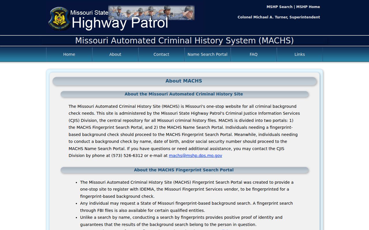 Cooper County criminal history MACHS name and fingerprint portal overview