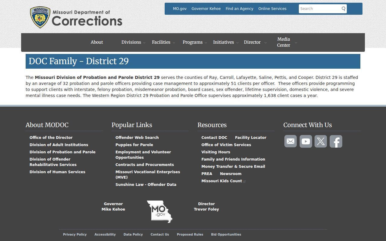 Cooper County criminal history District 29 probation and parole information