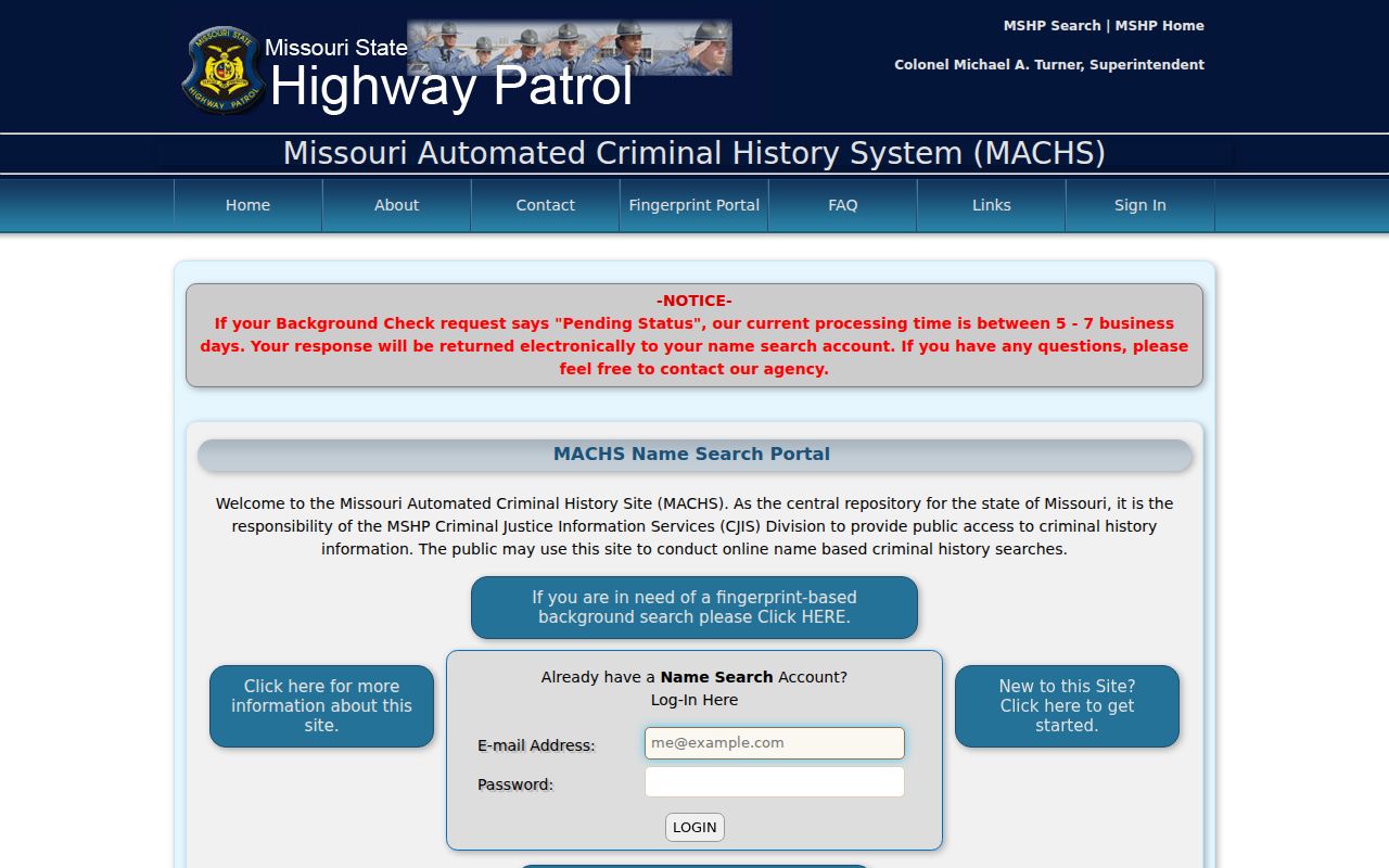 Cooper County criminal history MACHS official name search interface